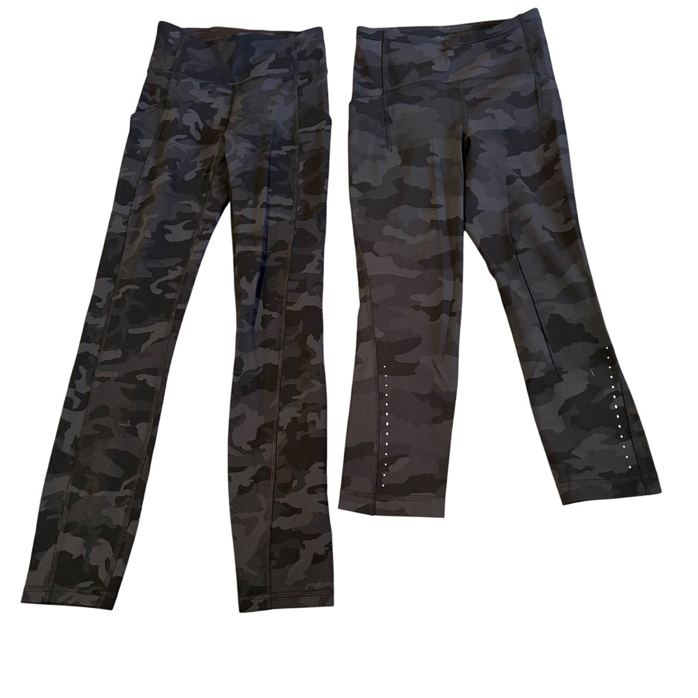 Lot 2 Lululemon Leggings Womens 2 Black Camo High Rise Speed Up Tight Pockets